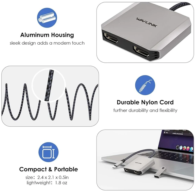 Alt view image 6 of 7 - USB-C to Dual HDMI Splitter,WAVLINK 3-in-1 HDMI Adapter