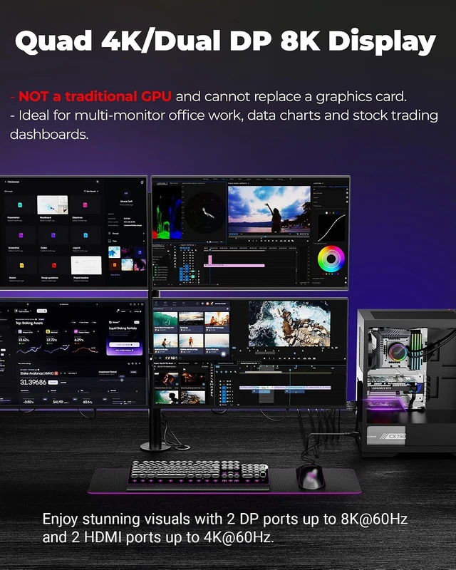 Alt view image 2 of 7 - 8K/4K PCIE to DP & HDMI Card for Windows 11/10 & Ubuntu(NOT a GPU)