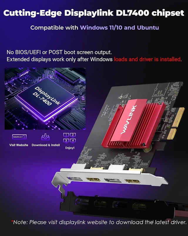 Alt view image 4 of 7 - 8K/4K PCIE to DP & HDMI Card for Windows 11/10 & Ubuntu(NOT a GPU)