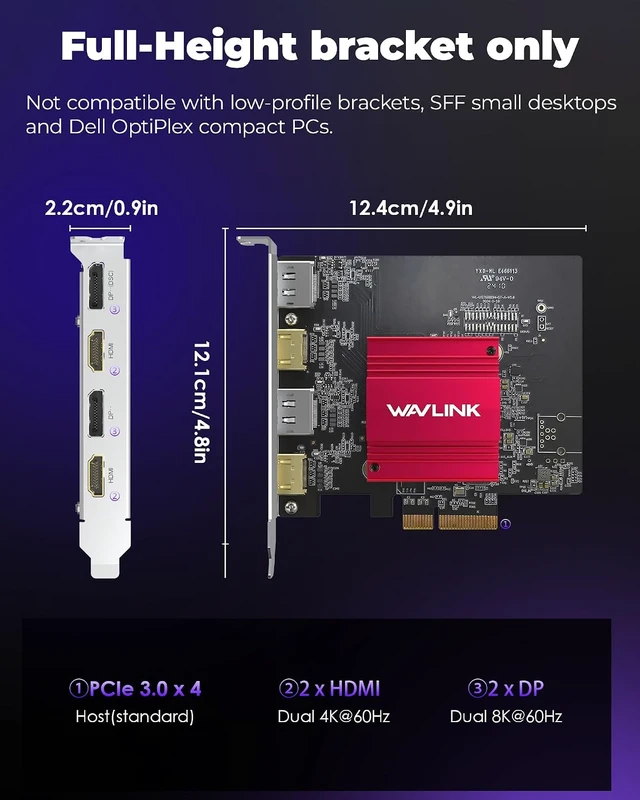 Alt view image 6 of 7 - 8K/4K PCIE to DP & HDMI Card for Windows 11/10 & Ubuntu(NOT a GPU)