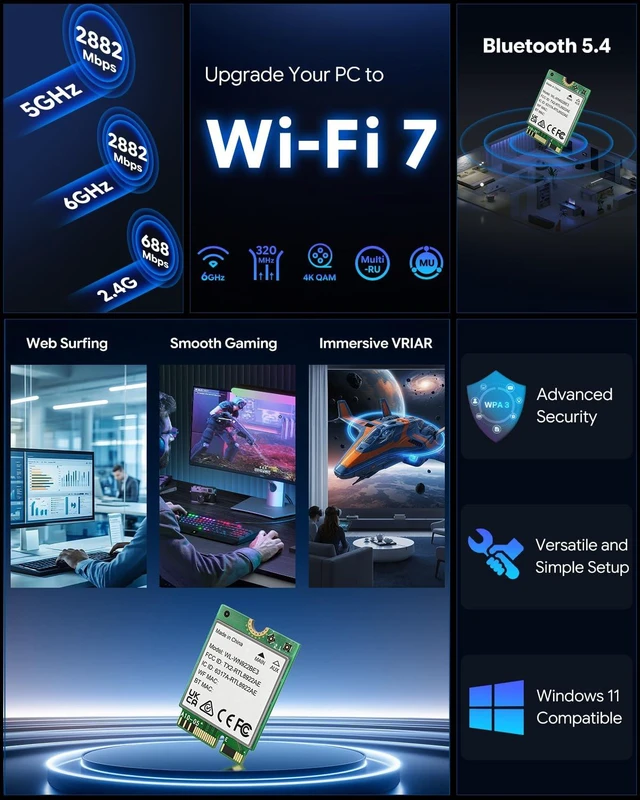 Alt view image 2 of 4 - WiFi 7 BE6500 Wireless Card M.2 2230 with Bluetooth 5.4 for Laptops