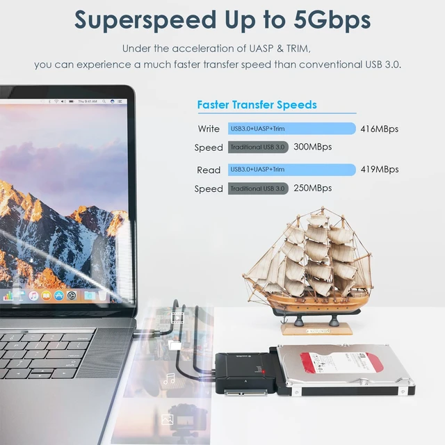 Alt view image 3 of 6 - USB-C HDD Docking Station, Dual-Bay 2 USB 3.0 Ports & 12V/3A, 5Gbps