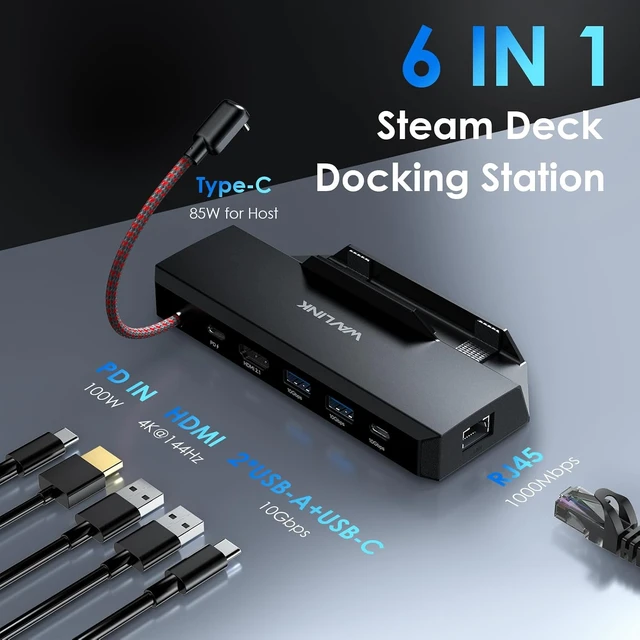 Alt view image 2 of 7 - Steam Deck Dock, WAVLINK Gaming Dock, HDMI 2.1, Single 4K@144Hz, 100W PD in
