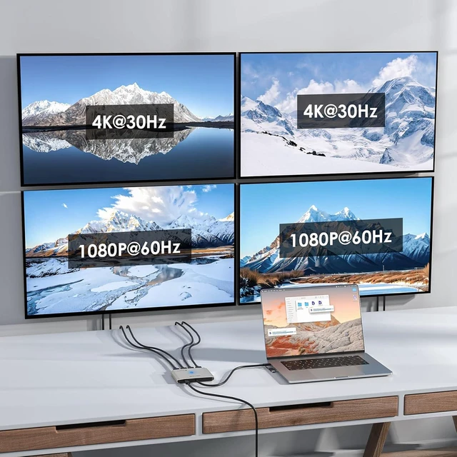 Alt view image 2 of 7 - 4-Port HDMI Splitter, USB C to Quad Monitor 4K Adapter