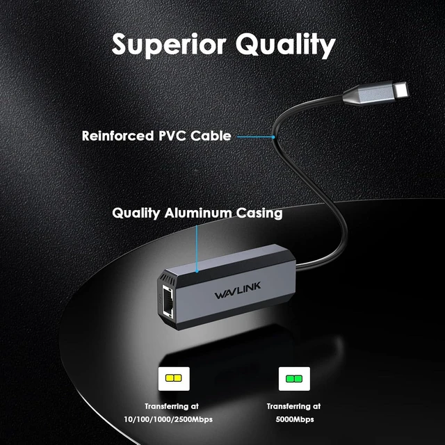Alt view image 7 of 7 - 5Gbps USB C Ethernet Adapter 5G/2.5G/1G/100M/10M Auto-Adaptive, 10Gbps Cable Included, Aluminum Portable Dongle for MacBook Pro/Air/Neo, Windows 11/10, Linux, ChromeOS WL-NWU341G