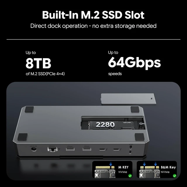 Alt view image 6 of 7 - Intel-Certified Thunderbolt 5 Dock, 12-in-1 with M.2 NVMe Slot Up to 120Gbps, 140W PD, Triple 4K/Dual 8K Displays, 10Gbps USB, 2.5G RJ45 Ethernet, for Thunderbolt 5/4 Mac & Windows Laptops