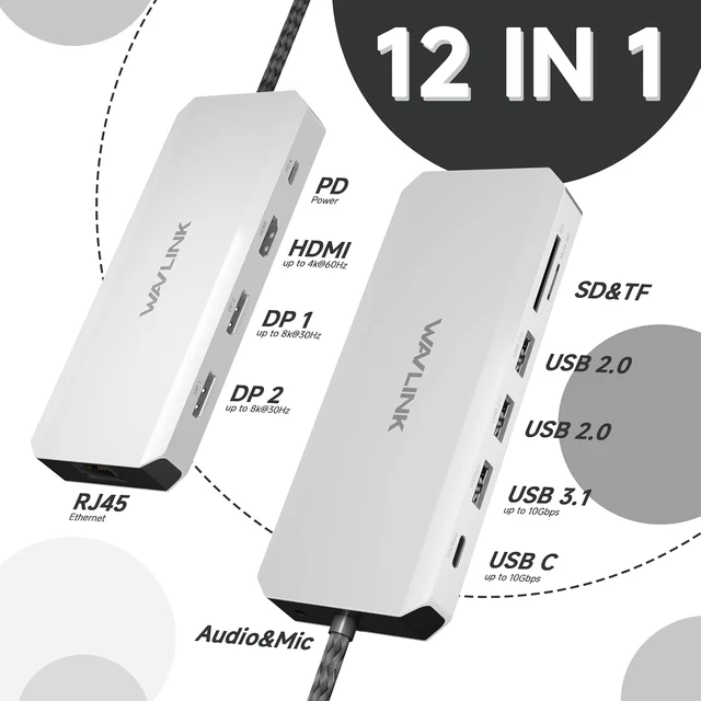 Alt view image 2 of 7 - Laptop Docking Station,WAVLINK Triple Monitors Dock,Dual DisplayPort,HDMI