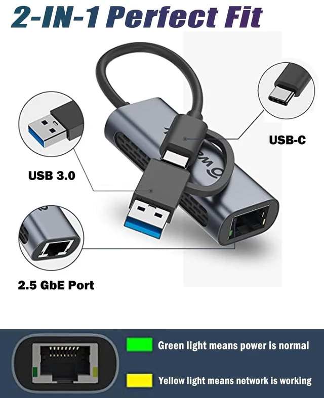 Alt view image 2 of 7 - USB C to Ethernet Adapter 2.5 Gbps, USB to RJ45 Converter