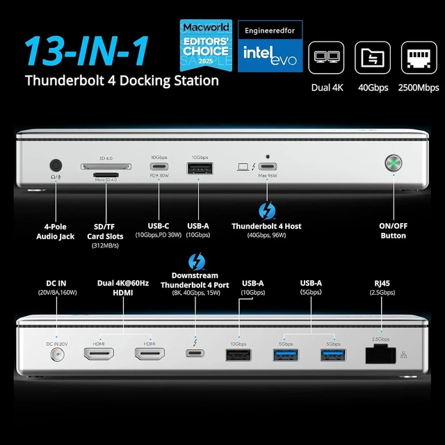 Alt view image 2 of 7 - Thunderbolt 4 Dock with 4K HDMI Dual Monitor for Mac or Windows