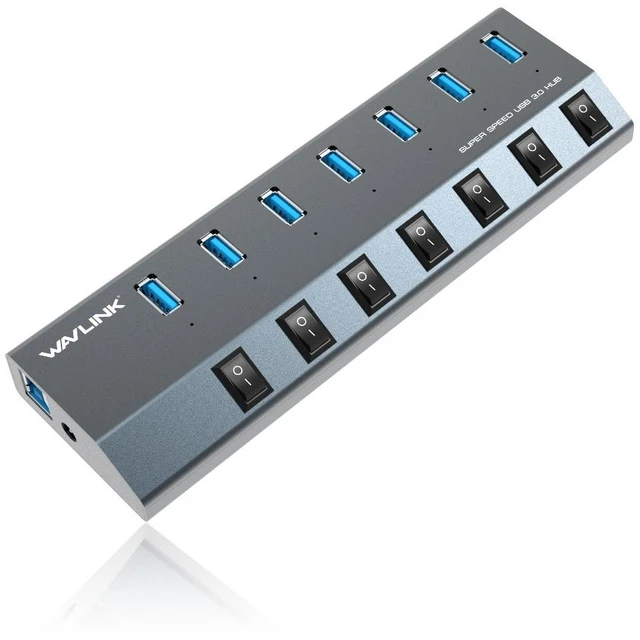Main image of USB Hub 3.0, WAVLINK 7 Port Powered USB 3.0 hub 48W Charging, 5V/2.4A Each Ports with Individual Switches LED Indicator, USB Extension for Laptop, MacBook, iMac, PC, USB Flash Drives