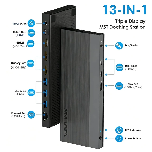 Alt view image 2 of 7 - Laptop Docking Station,WAVLINK Dock 3 Monitors,Dual DP,HDMI