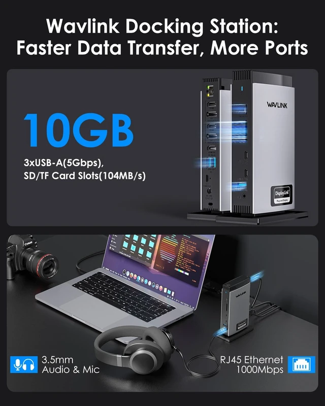 Alt view image 7 of 7 - Docking Station 3 Monitors with Triple 4K@60Hz, Displaylink Dock for MacBook M1-M5 & Windows, DisplayLink-6950, 3 HDMI, 2 DP, 5 USB, Ethernet, Audio, SD/TF, 100W PD