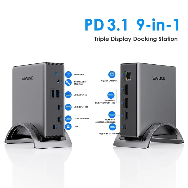 Alt view image 2 of 7 - Laptop Docking Station,WAVLINK PD3.1 Dock, Dual DisplayPort, HDMI