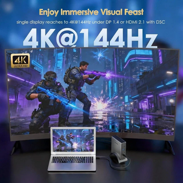 Alt view image 3 of 7 - Laptop Docking Station,WAVLINK PD3.1 Dock, Dual DisplayPort, HDMI
