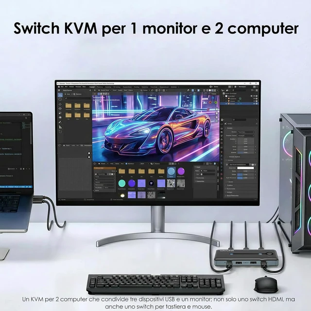 Alt view image 3 of 7 - KVM Switch 1 Monitors 2 Computers, WAVLINK HDMI KVM Switch