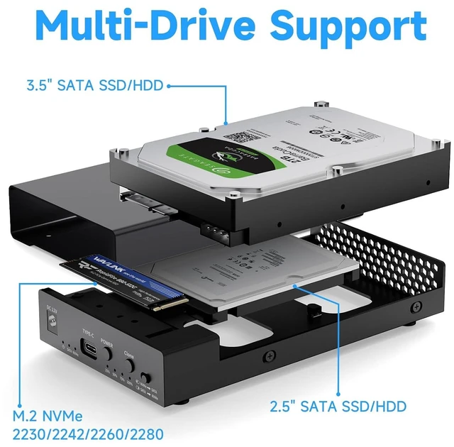 Alt view image 2 of 7 - Hard Drive Docking Station NVMe M.2 to SATA 2.5/3.5 SSD/HDD