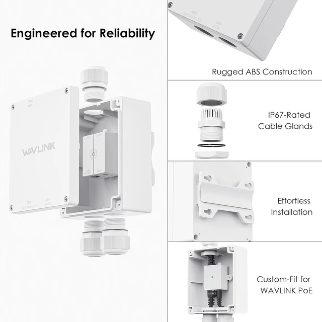 Alt view image 4 of 7 - Outdoor Waterproof Box for POE, WAVLINK IP67 Waterproof Plastic Enclosure