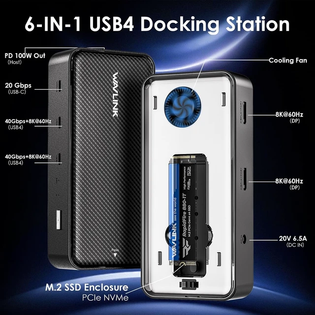 Alt view image 2 of 7 - USB4 Docking Station, Docking Station with M.2 Enclosure