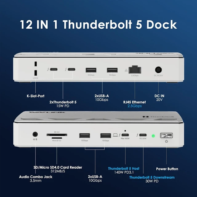 Alt view image 2 of 7 - Thunderbolt 5 Dock, Intel Certified TB5 Docking Station, 120Gbps