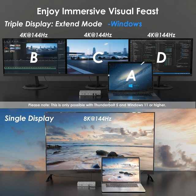 Alt view image 3 of 7 - Thunderbolt 5 Dock, Intel Certified TB5 Docking Station, 120Gbps