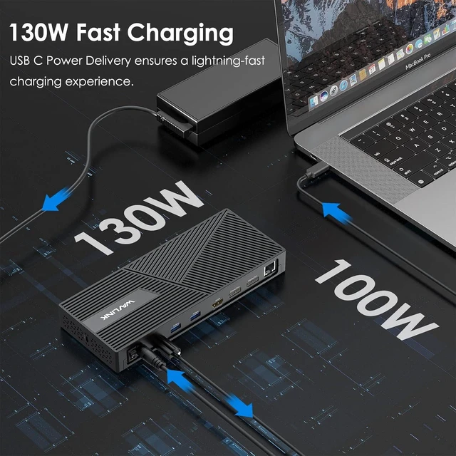 Alt view image 6 of 7 - Docking Station 3 Monitors, 12-in-1 DisplayLink Docking Station with 100W PD Charging Triple 4K@60Hz HDMI+DP Gigabit Ethernet 5Gbps USB 3.0 Audio for Dell/HP/Lenovo/MacBook Neo