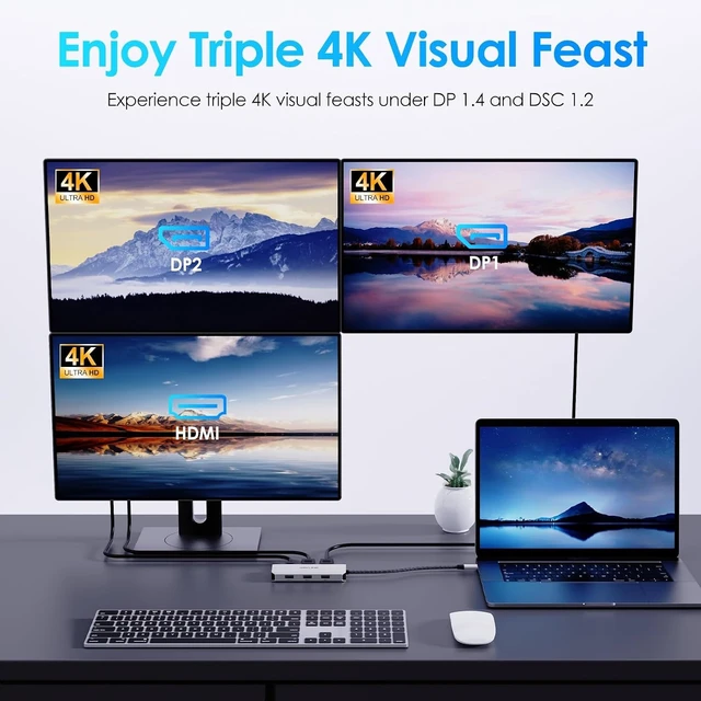 Alt view image 4 of 7 - Laptop Docking Station, Quad Monitors, Dual DisplayPort, HDMI, VGA