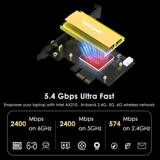 Alt view image 4 of 6 - AXE5400 PCIe WiFi 6E WiFi Card with Magnetic Antennas, 2026 Tri-Band Wireless Network Card with Bluetooth 5.3, AX210 Chip, MU-MIMO, WPA3, OFDMA, Low-Profile Bracket, Heat Sink