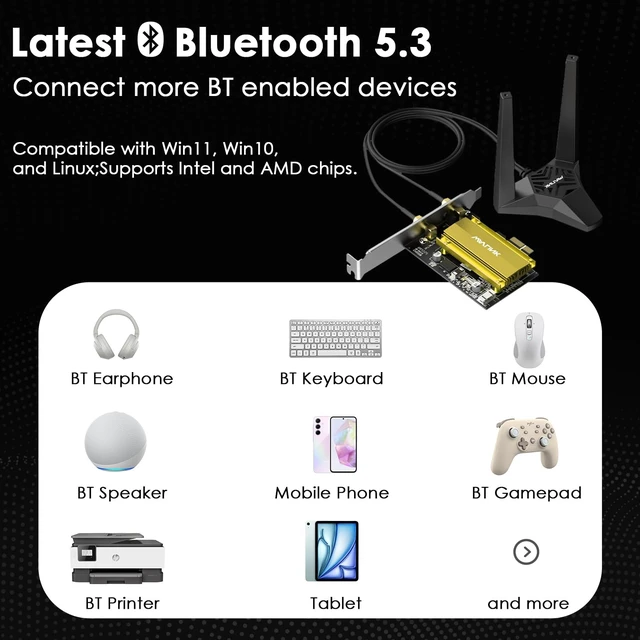 Alt view image 5 of 6 - AXE5400 PCIe WiFi 6E WiFi Card with Magnetic Antennas, 2026 Tri-Band Wireless Network Card with Bluetooth 5.3, AX210 Chip, MU-MIMO, WPA3, OFDMA, Low-Profile Bracket, Heat Sink