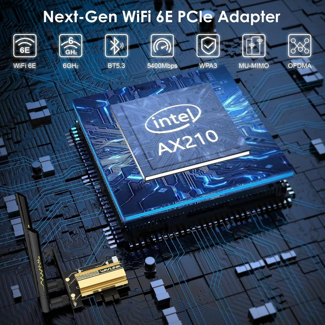 Alt view image 2 of 7 - WiFi 6E PCIe AX5400M WiFi Card, 2024 Network Card Tri-Band AX210 Wireless Adapter with Bluetooth 5.3, MU-MIMO, WPA3, OFDMA, Low-Profile Bracket, Heat Sink