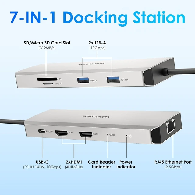 Alt view image 2 of 7 - Laptop Docking Station, WAVLINK Docking Station Dual HDMI