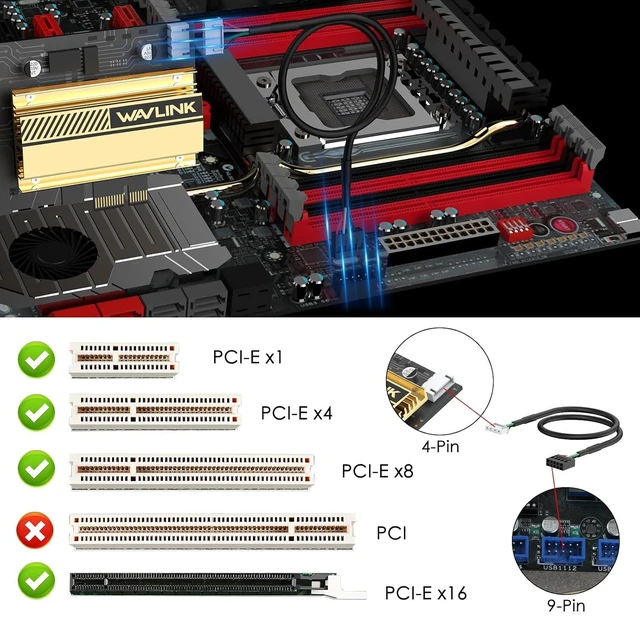Alt view image 7 of 7 - WiFi 6E PCIe AX5400M WiFi Card, 2024 Network Card Tri-Band AX210 Wireless Adapter with Bluetooth 5.3, MU-MIMO, WPA3, OFDMA, Low-Profile Bracket, Heat Sink