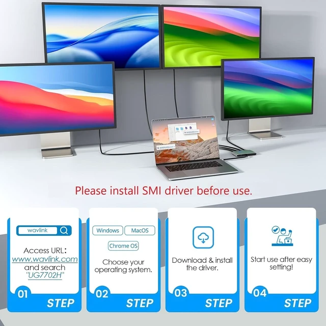 Alt view image 3 of 7 - Laptop Docking Station, 4 Monitors for HDMI, Single 4K@144Hz