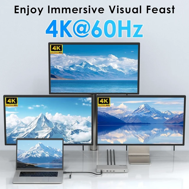 Alt view image 3 of 7 - Laptop Docking Station, SM770 Dock,Triple HDMI, Dual DisplayPort