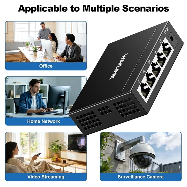 Alt view image 6 of 7 - 5-Port Gigabit Ethernet Unmanaged Switch, Home Network Hub, Office Ethernet Splitter, Plug & Play, Desktop/Wall Mount, Silent Operation, Metal Case