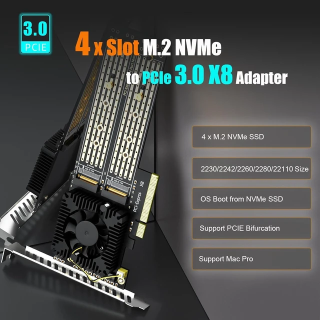 Alt view image 2 of 7 - PA40 Quad M.2 NVMe to PCIe 3.0 X8 Adapter, Built-in Bifurcation