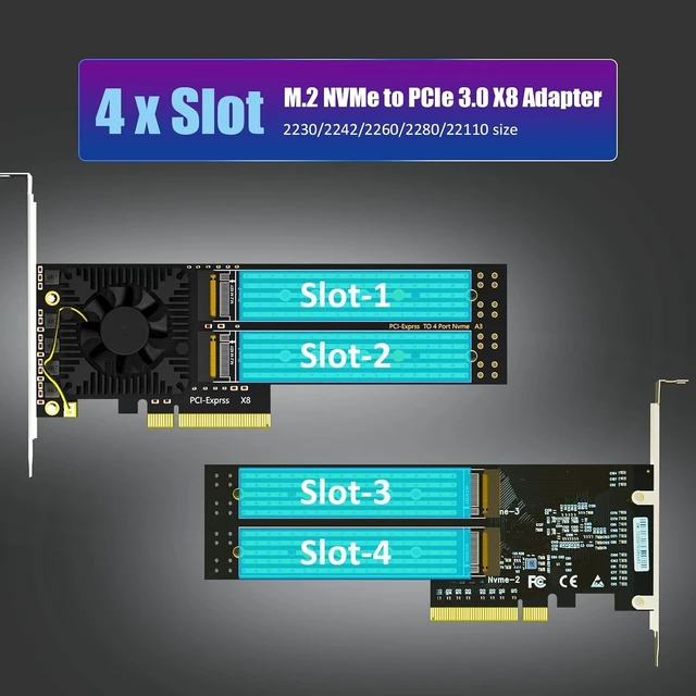 Alt view image 4 of 7 - PA40 Quad M.2 NVMe to PCIe 3.0 X8 Adapter, Built-in Bifurcation
