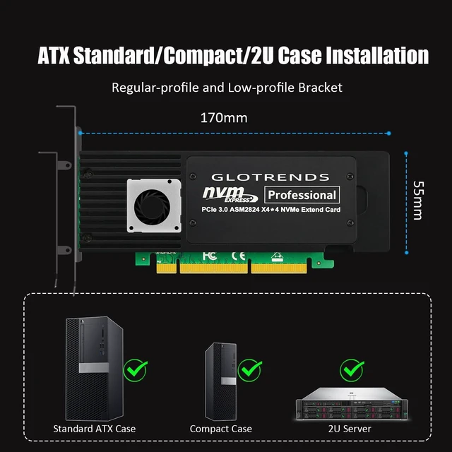 Alt view image 6 of 7 - ST560 Quad M.2 NVMe to PCIe 3.0 X8 Adapter, Bifurcation Built-in