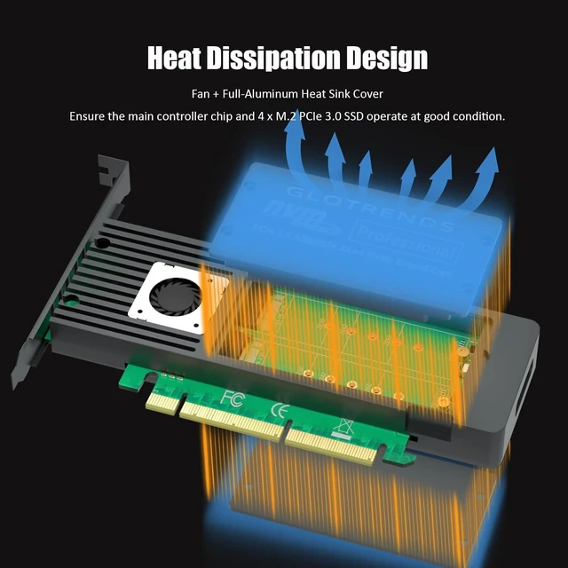 Alt view image 7 of 7 - ST560 Quad M.2 NVMe to PCIe 3.0 X8 Adapter, Bifurcation Built-in