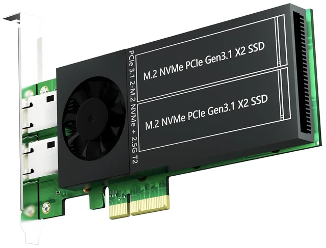 Main image of ST5114 Dual M.2 PCIe Adapter with 2 x 2.5Gb RJ45 Port, PCIe 3.0 X4 Interface, Support PCIe Bifurcation, Setup Soft M.2 NVMe RAID via OS Tool