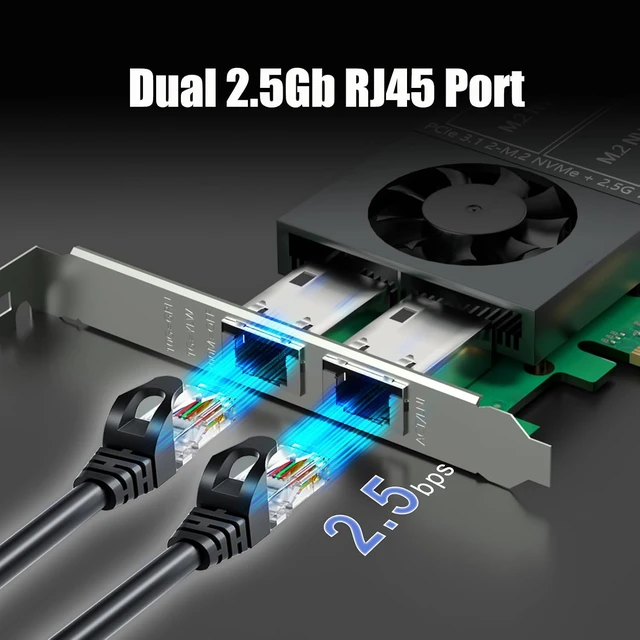 Alt view image 4 of 7 - ST5114 Dual M.2 PCIe Adapter with 2 x 2.5Gb RJ45 Port, PCIe 3.0 X4 Interface, Support PCIe Bifurcation, Setup Soft M.2 NVMe RAID via OS Tool