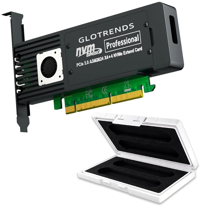 Main image of M.2 NVMe Adapter + 4-Bay M.2 SSD Enclosure Bundle, PCIe 3.0 X8 with Bifurcation, RAID Support for 2280/2260/2242/2230 SSD