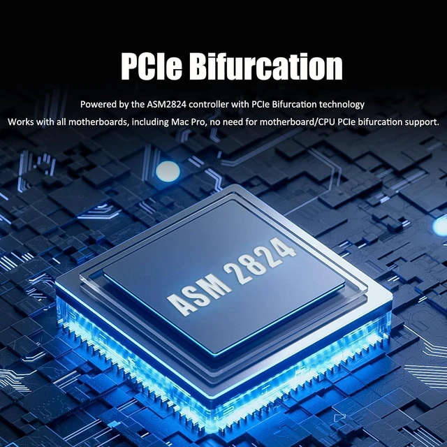 Alt view image 5 of 7 - PA40 Quad M.2 NVMe to PCIe 3.0 X8 Adapter, Built-in Bifurcation