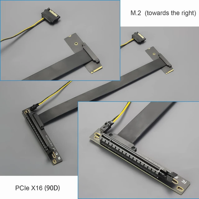 Alt view image 5 of 5 - 300mm M.2 Key M to PCIe 4.0 X16 Riser Cable with SATA Power Cable, Not Support M.2 SATA Slot