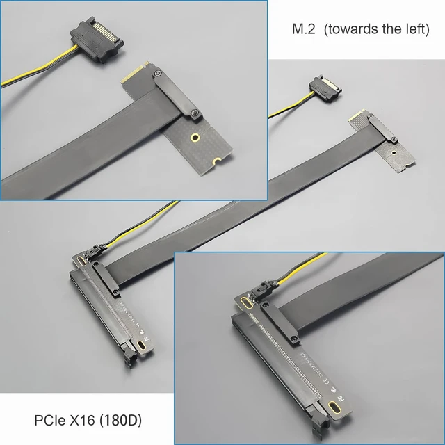 Alt view image 7 of 7 - 300mm M.2 Key M to PCIe 4.0 X16 Riser Cable with SATA Power Cable, Not Support M.2 SATA Slot