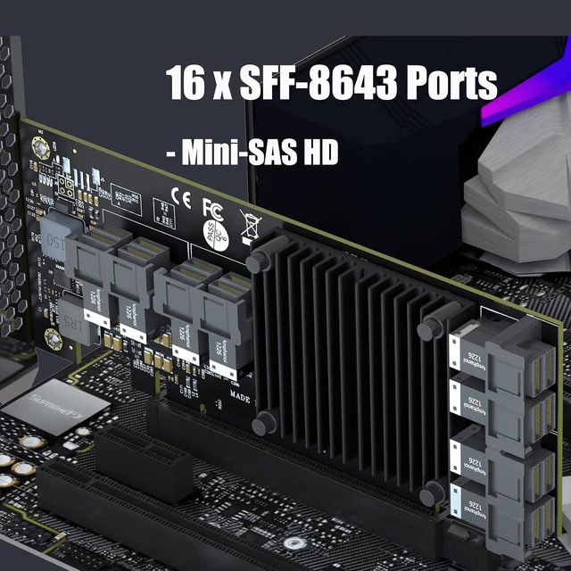 Alt view image 5 of 7 - ST538 8-Port SFF-8643 to PCIe 3.0 X16 Adapter Card, PEX8749