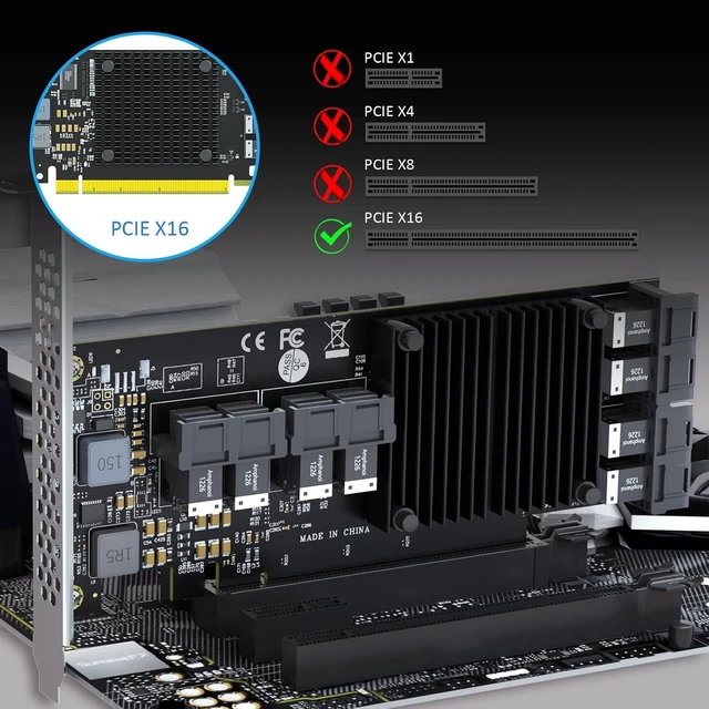 Alt view image 7 of 7 - ST538 8-Port SFF-8643 to PCIe 3.0 X16 Adapter Card, PEX8749