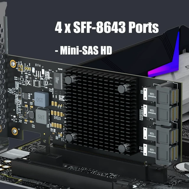 Alt view image 5 of 7 - ST583 4-Port SFF-8643 to PCIe 3.0 X16 Adapter Card, PEX8747