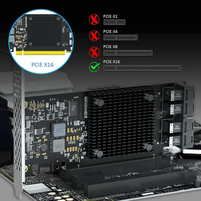 Alt view image 7 of 7 - ST583 4-Port SFF-8643 to PCIe 3.0 X16 Adapter Card, PEX8747