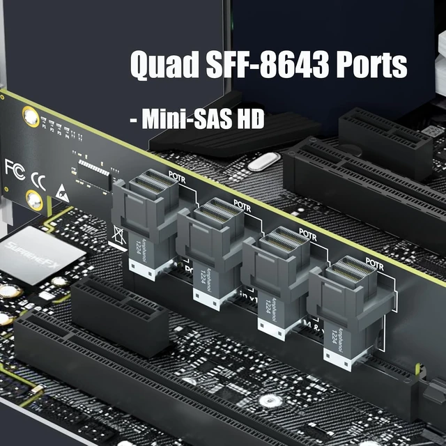 Alt view image 5 of 7 - SF04 4-Port SFF-8643 to PCIe 4.0 X16, Bifurcation Required