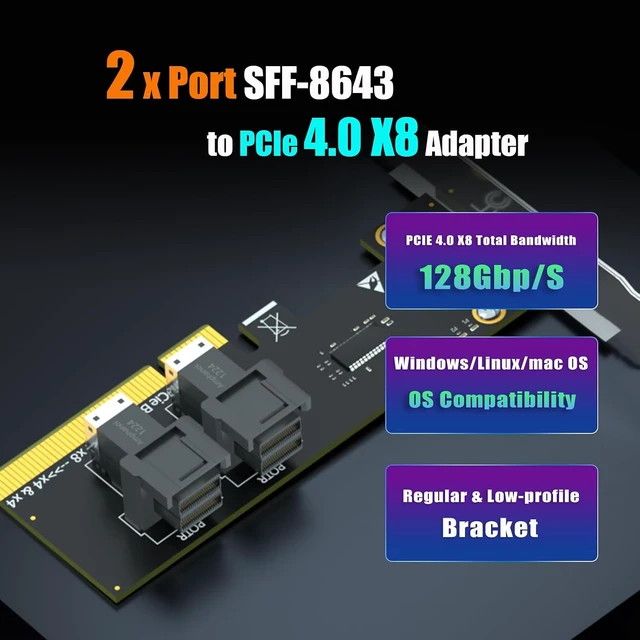 Alt view image 2 of 7 - SF02 2-Port SFF-8643 to PCIe 4.0 X8, Bifurcation Required